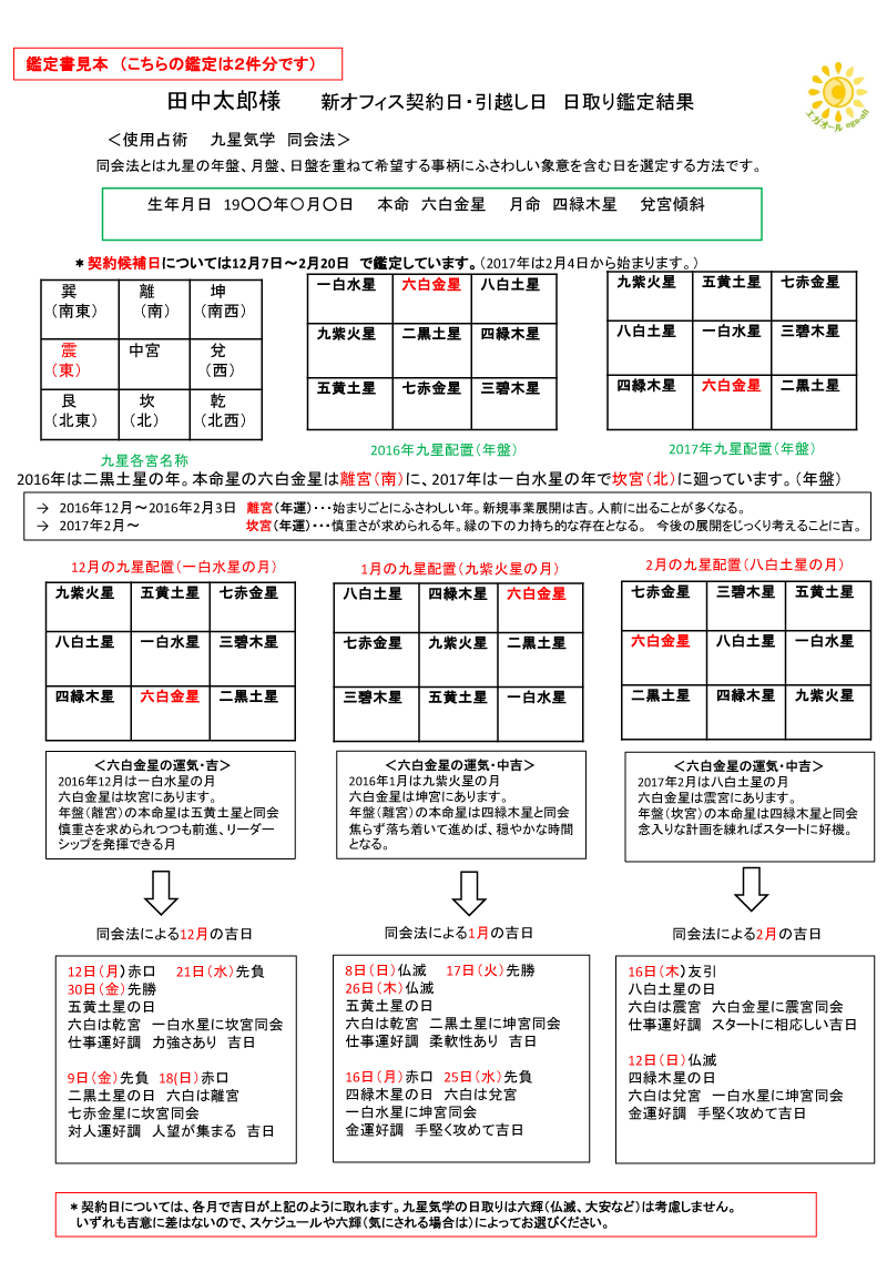 日取り鑑定結果シート